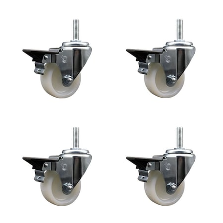 Service Caster 3 Inch Nylon Wheel Swivel 58 Inch Threaded Stem Caster Set with Brake SCC SCC-TS20S314-NYS-PLB-58212-4